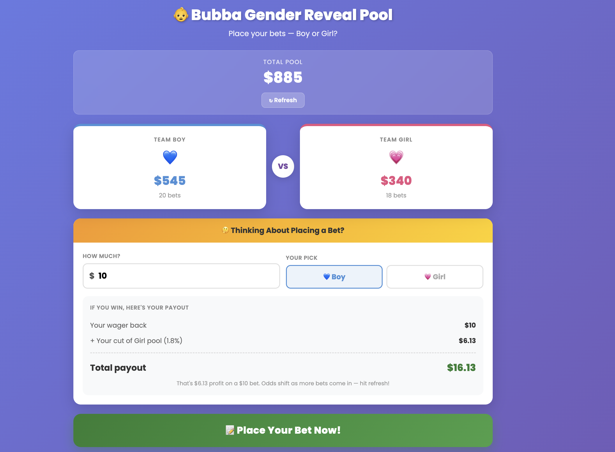 Gender Reveal Betting Pool